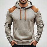 Men's Fashion Cotton Suede Patchwork Slim Fit Kangaroo Pocket Hoodie 57984905M