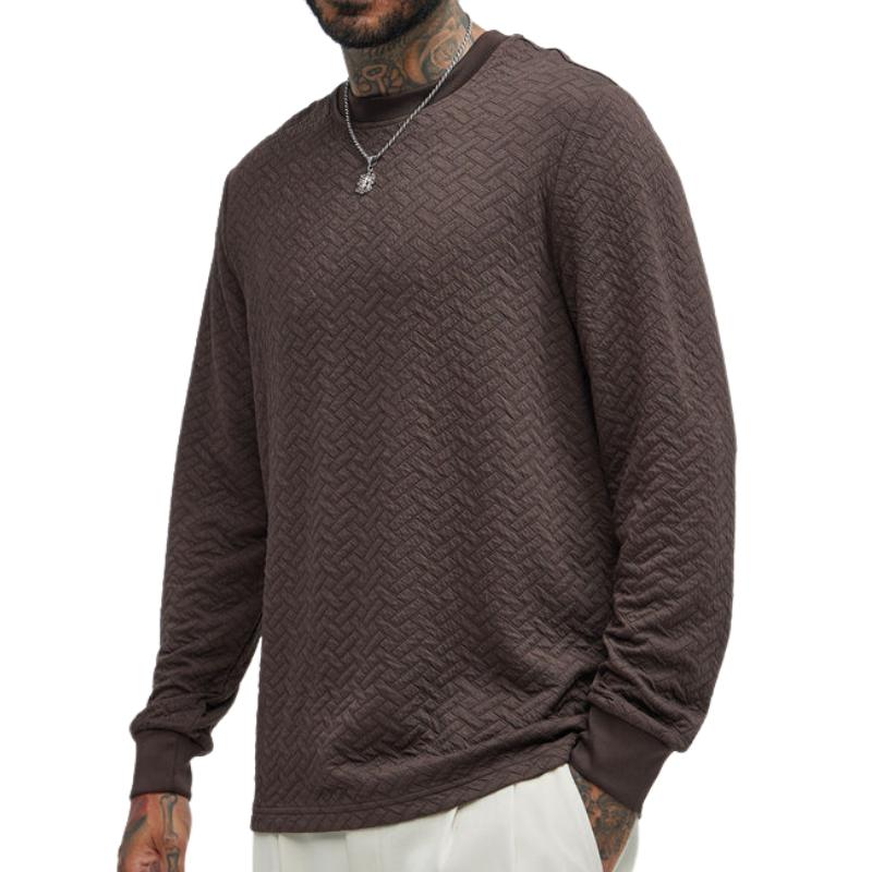 Men's Casual Loose Round Neck 3D Embossed Long Sleeve Sweatshirt 63777801F