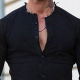 Men's Casual Raw Edge Long Sleeve Shirt 91386169TO