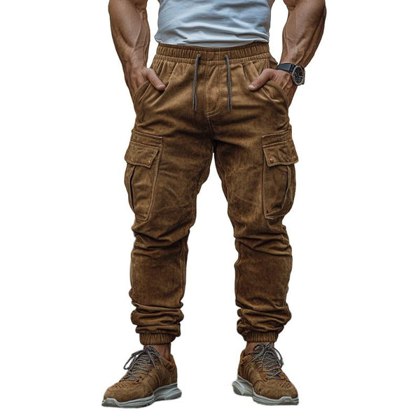 Men's Vintage Casual Solid Suede Pocket Drawstring Pants 18468954TO