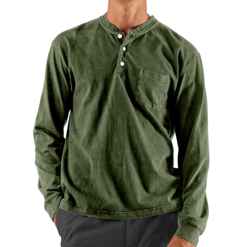 Men's Casual Henley Collar Loose Long Sleeve T-Shirt 18750210M