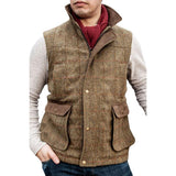 Men's Vintage Herringbone Stand Collar Vest 80471975U