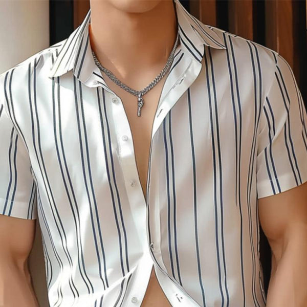 Men's Casual Striped Print Short Sleeve Shirt 37316122Y