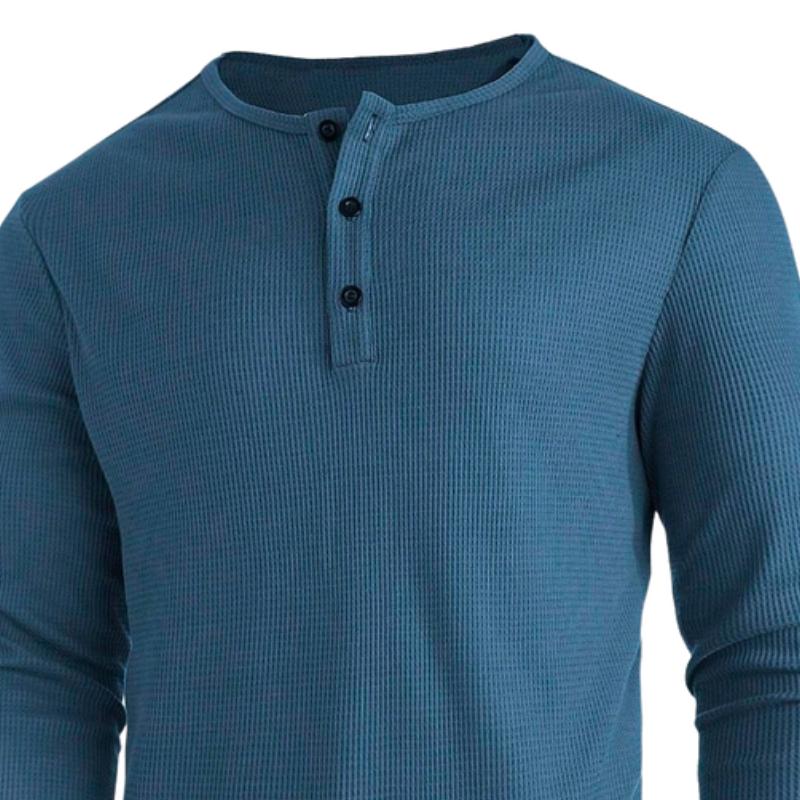 Men's Casual Henley Neck Waffle Long Sleeve T-Shirt 08628831F