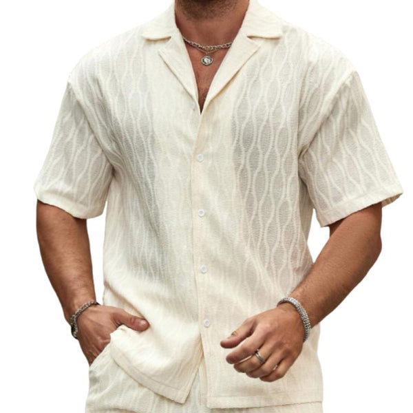 Men's Casual Solid Color Cuban Collar Short Sleeve Shirt 67889318Y