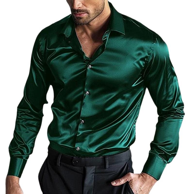 Camisa de seda antiarrugas de manga larga con solapa y sin planchado para hombre 69304608Z