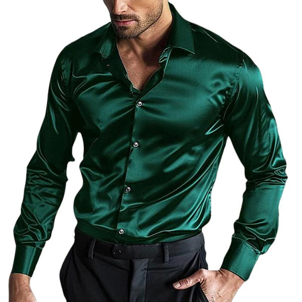 Men's Silk Lapel Long Sleeve No-iron Anti-wrinkle Shirt 69304608Z