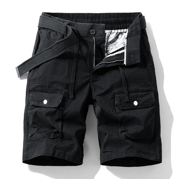 Men's Casual Washed Cotton Multi-Pocket Straight Cargo Shorts (Belt Excluded) 14086604M