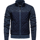 Men's Knitted Patchwork Stand Collar Zippered Plush Jacket 14091352Y