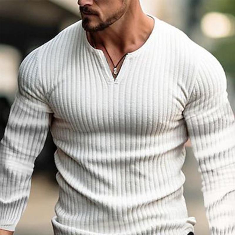 Men's Classic Casual V-Neck Knitted Long Sleeve T-Shirt 45144937K