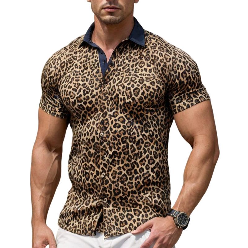 Men's Leopard Print Short Sleeve Shirt 97806882U