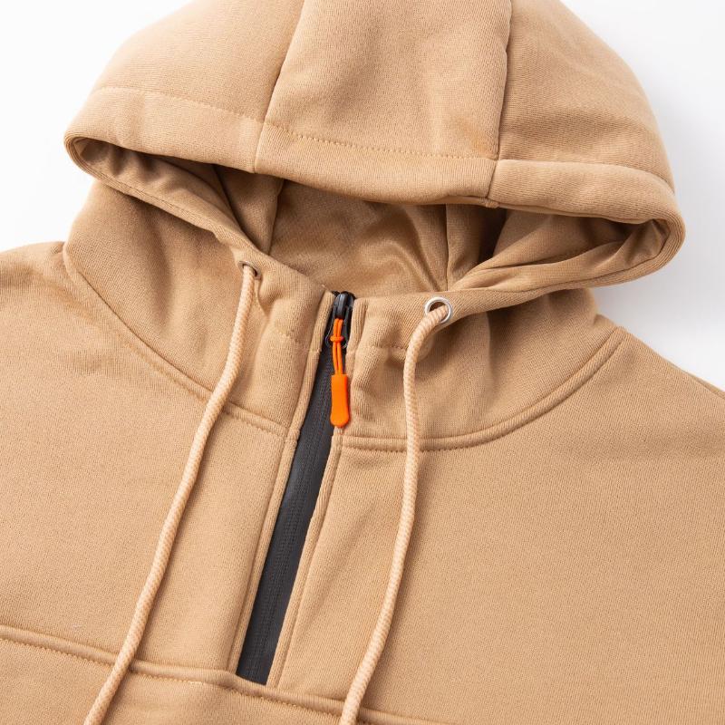 Men's Casual Solid Color Multi-Pocket Half-Zip Hooded Long Sleeve Sweatshirt 12108131Y