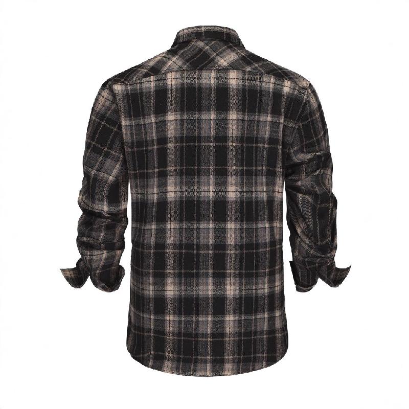 Men's Retro Casual Plaid Lapel Long Sleeve Shirt 89824151TO