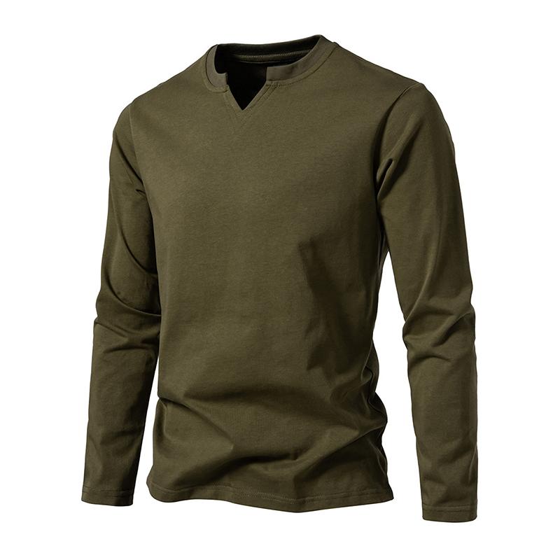 Men's Solid Color Cotton V Neck Long Sleeve Casual T-shirt 93053121Z