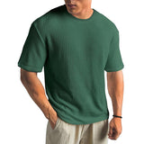Men's Solid Color Textured Round Neck Short-sleeved T-shirt 13326539Z
