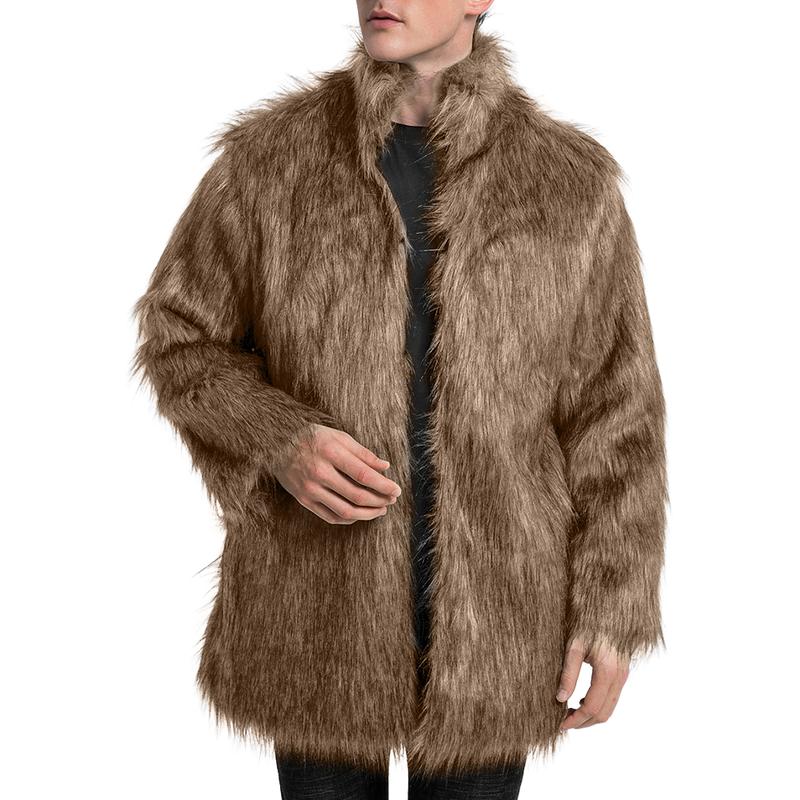 Men's Classic Stand Collar Faux Fur Coat 59589385F