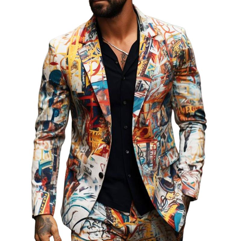 Men's Vintage Casual Print Single Breasted Blazer 92811949TO