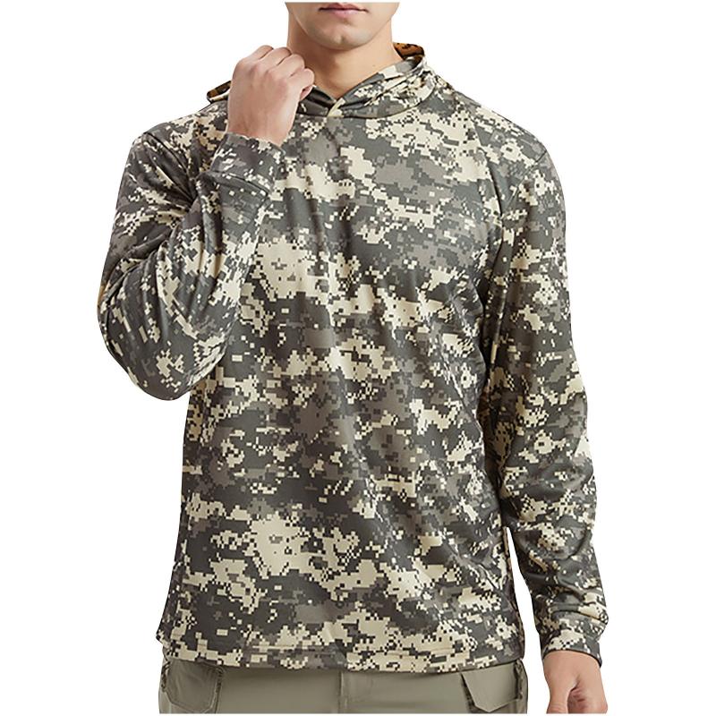 Men's Casual Outdoor Camouflage Quick-drying Long-sleeved Hooded T-shirt 45228692M