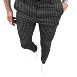 Men's Retro Casual Simple Slim Fit Plaid Skinny Suit Pants 97130710TO