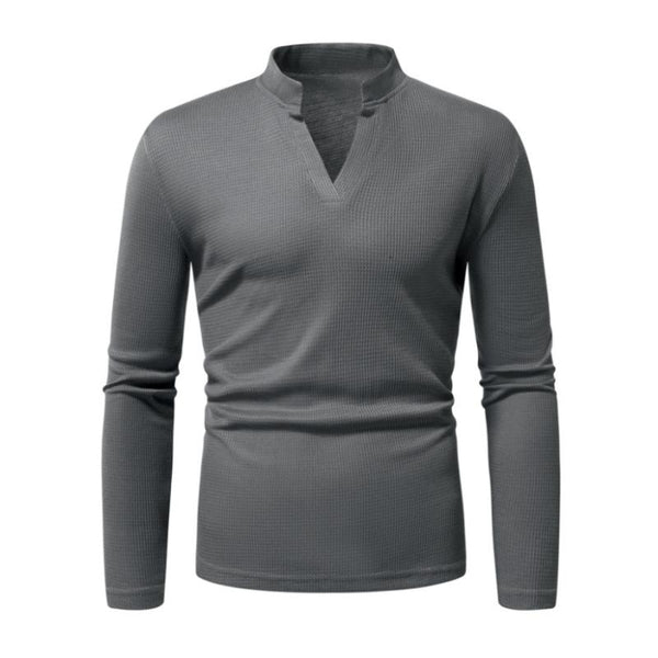 Men's Casual V-neck Waffle Slim Fit Long Sleeve T-shirt 60137482M