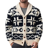 Men's Vintage Heavy Jacquard Thick Lapel Single Breasted Knitted Cardigan 56101181M