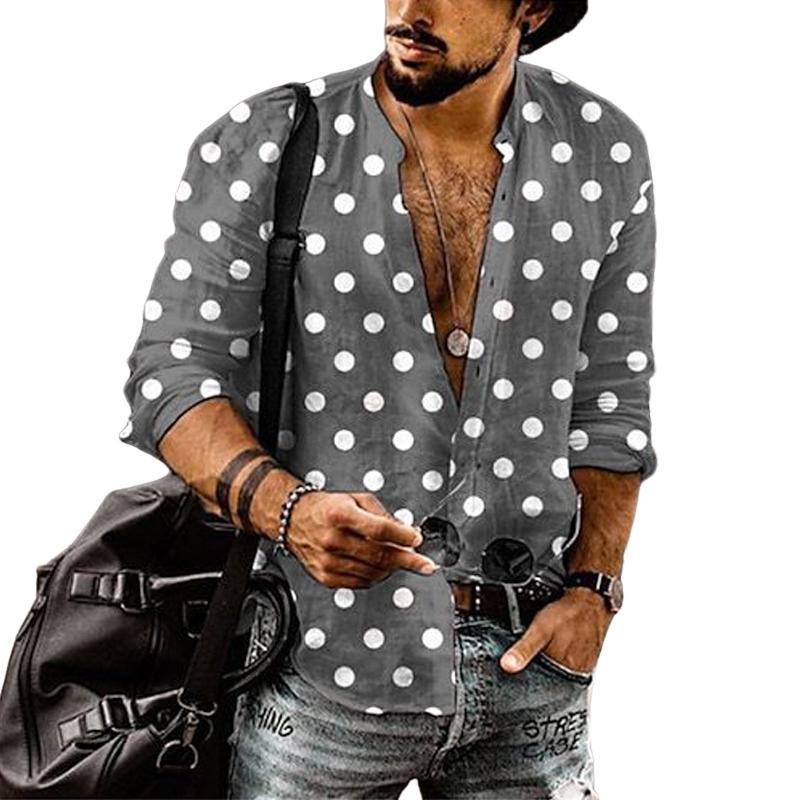 Men's Polka Dot Print Stand Collar Long Sleeve Shirt 00891869X