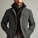 Men's Retro Herringbone Patchwork Woolen Single-Breasted Short Coat 27852187Y