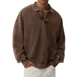 Men's Solid Color Loose Lapel Long Sleeve Casual Sweatshirt 09928635Z