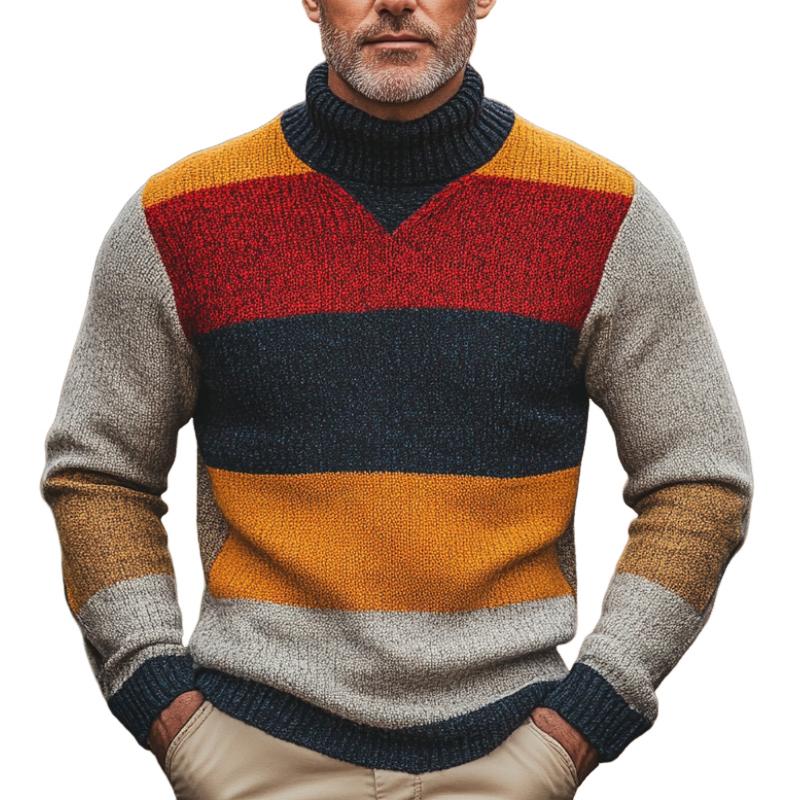 Men's Turtleneck Colorful Striped Knitted Sweater 00949807F