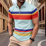 Men's Colorful Striped Lapel Short-Sleeved Polo Shirt 17976460Y