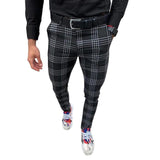 Men's Retro Casual Simple Slim Fit Plaid Skinny Suit Pants 40425148TO