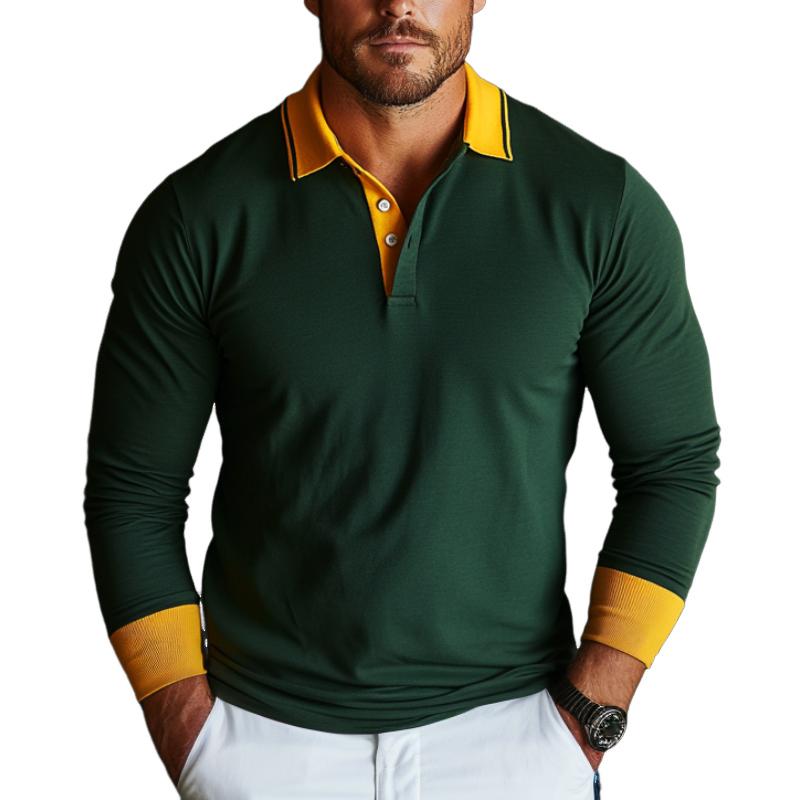 Men's Dark Green Long Sleeve Polo Shirt 10975158F