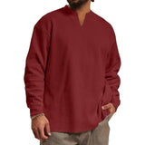 Men's Casual V-neck Waffle Loose Long Sleeve T-shirt 30473989M