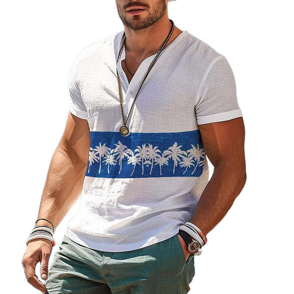 Men's Printed Button Short Sleeve T-Shirt 47194098X