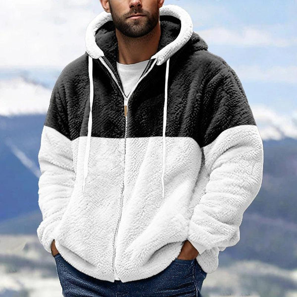 Men's Colorblock Fleece Hooded Zipper Jacket 36836957Z