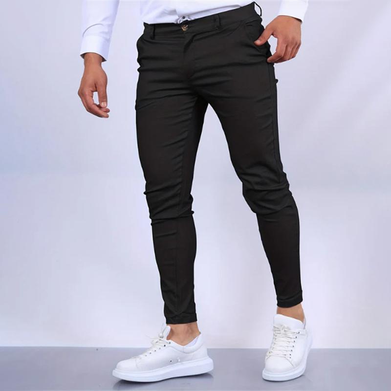 Pantalon décontracté taille moyenne slim de couleur unie pour hommes 78453070Z