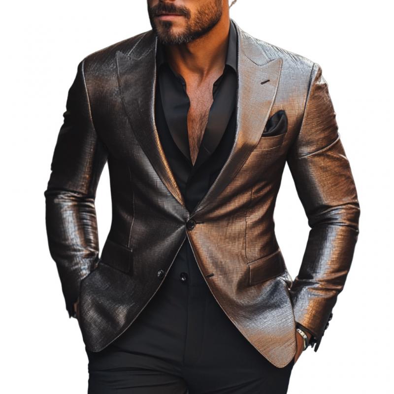 Men's Vintage Leather Peaked Lapel Single Breasted Slim Fit Blazer 35379055M