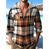 Men's Plaid Flannel Hooded Long Sleeve Shirt 95678054Y