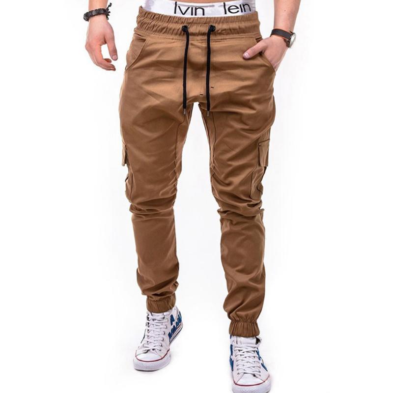 Men's Solid Multi-pocket Elastic Waist Cargo Pants 67999747Z