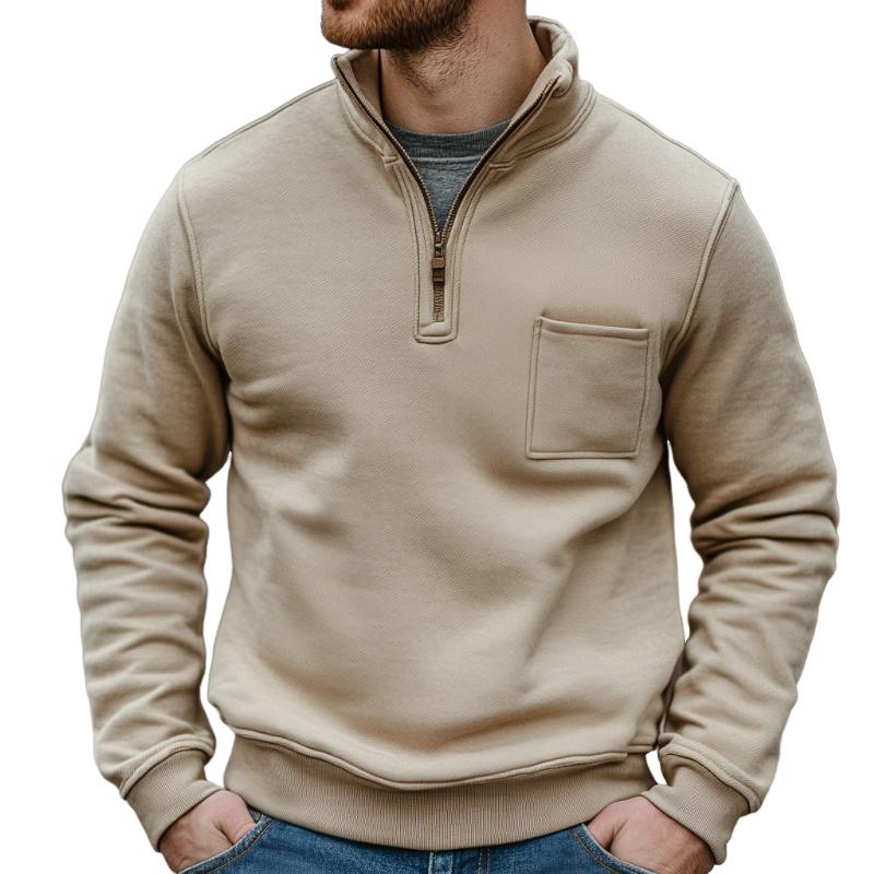 Men's Retro Casual Solid Color Zipper Chest Pocket Sweatshirt 31588380TO