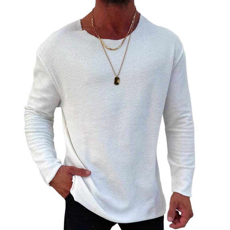 T-shirt à manches longues et col rond pour homme, couleur unie, tendance 21359438Z