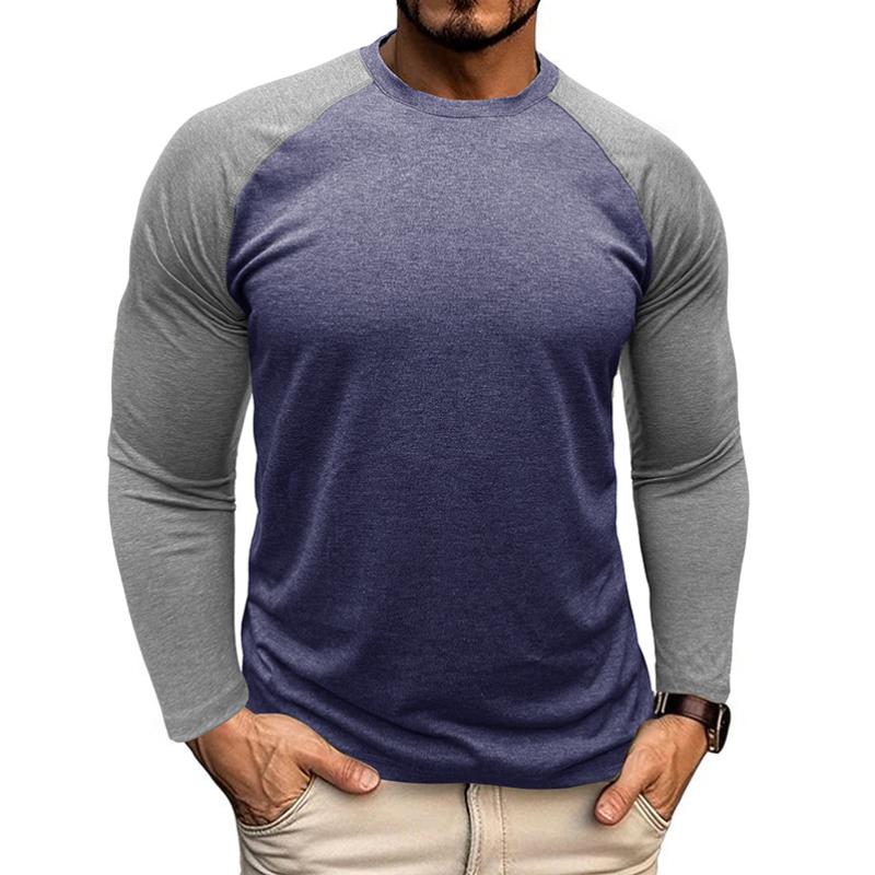 Men's Casual Round Neck Colorblocked Raglan Long Sleeve Slim Fit T-shirt 13360949M