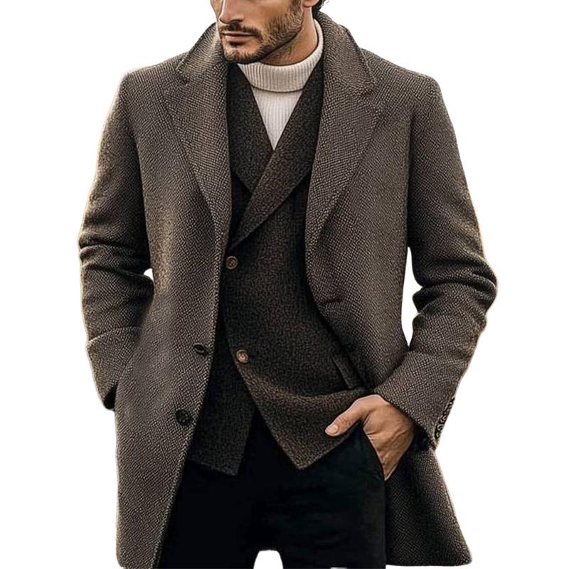 Men's Notch Lapel Single-breasted Mid-length Coat 67665210U