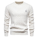 Men's Deer Embroidery Solid Color Crew Neck Sweater 48611583Y