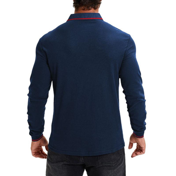 Men's Casual Cotton Blended Lapel Slim Fit Long Sleeve Polo Shirt 58532822M
