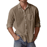 Men's Casual Loose Cotton Linen Lapel Long-sleeved Shirt 79904672M