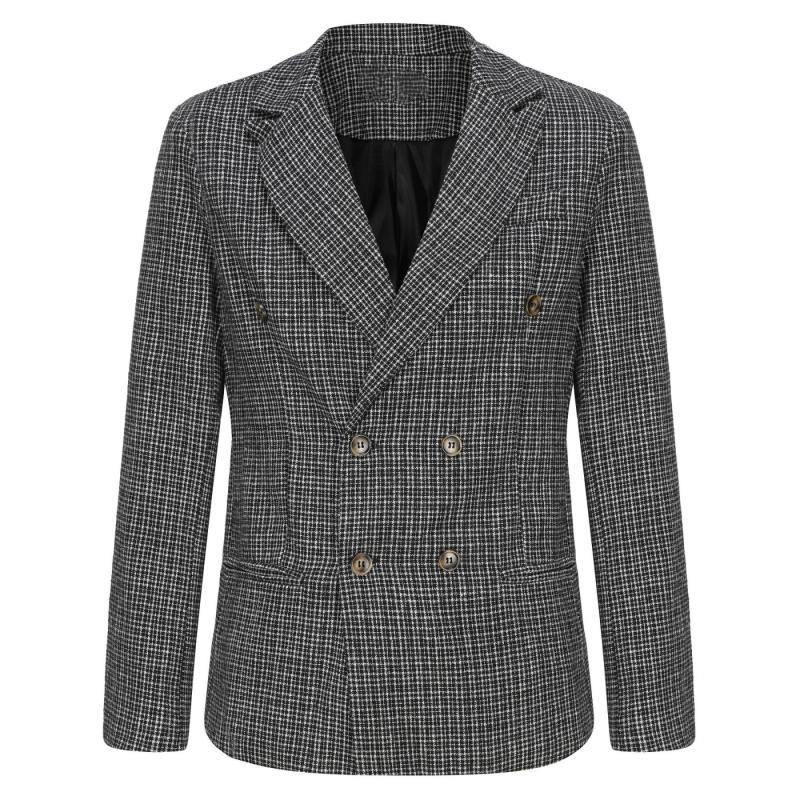 Men's Classic Vintage Double Breasted Check Blazer 10085887K