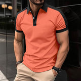 Men's Casual Color Block Lapel Short Sleeve Polo Shirt 47127845M