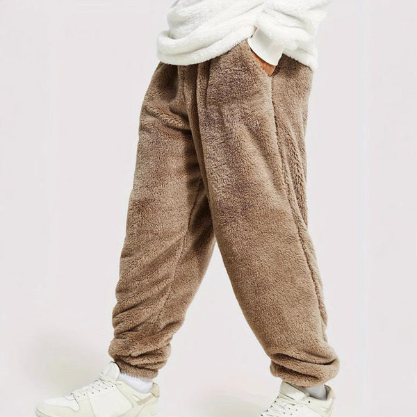 Men's Casual Warm Plush Elastic Waist Loose Pants 99149304M