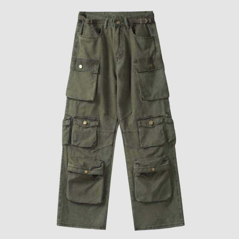 Men's Fashion Solid Loose Multi-pocket Straight Cargo Pants 47789380Z
